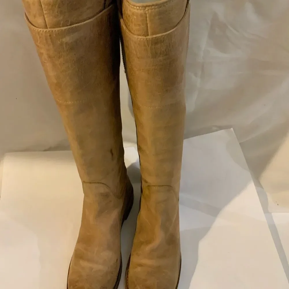 Frye Riding Boots Leather distressed Knee High Round Toe Brown US 6